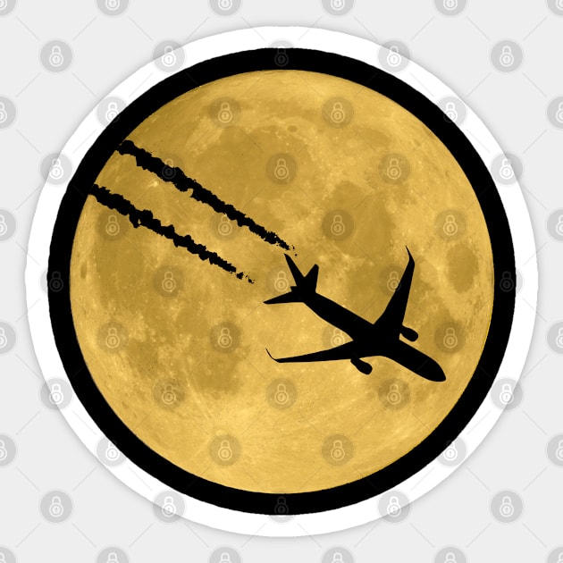 Airplane over the moon Sticker by Andreeastore  